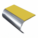 Aluminium Stair Nosing 2.75m Single Channel 37mm Bullnose, yellow insert, Mirrorflect Silver finish