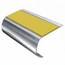 Bullnose Stair Nosing 70mm Tread Aluminium 3.22m Single Ch, yellow insert, Mirrorflect Silver finish