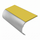 Aluminium Stair Nosing 2.44m Single Channel 37mm Bullnose, yellow insert, Satin Silver finish