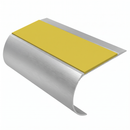 Bullnose Stair Nosing 70mm Tread Aluminium 3.22m Single Ch, yellow insert, Satin Silver finish