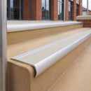 Mill Finish 70 x 37mm bullnose stair nosing, Everest Exterior Grip insert, on outdoor entrance steps