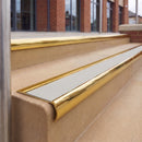 Mirrorflect Gold 70 x 37mm bullnose stair nosing, Everest Exterior Grip insert, on outdoor entrance steps