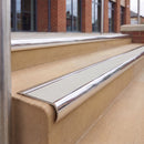Mirrorflect Silver 70 x 37mm bullnose stair nosing, Everest Exterior Grip insert, on outdoor entrance steps