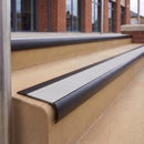Satin Black 70 x 37mm bullnose stair nosing, Everest Exterior Grip insert, on outdoor entrance steps