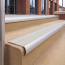 Satin Silver 70 x 37mm bullnose stair nosing, Everest Exterior Grip insert, on outdoor entrance steps