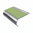 Bullnose Stair Nosing 70mm Aluminium Single Channel PVC, apple green insert, Mirrorflect Silver finish