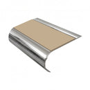 Single Channel Stair Nosing 70mm Tread Bullnose 2.44m, beige insert, Mirrorflect Silver finish
