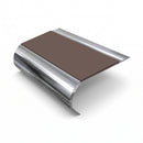 Single Channel Bullnose Stair Nosing 70mm Tread 2.75m, brown insert, Mirrorflect Silver finish