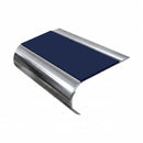 Single Channel Stair Nosing 70mm Tread Bullnose 2.44m, dark blue insert, Mirrorflect Silver finish