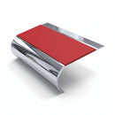 Bullnose Stair Nosing 70mm Aluminium Single Channel PVC, red insert, Mirrorflect Silver finish