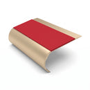 Single Channel Stair Nosing 70mm Tread Bullnose 2.44m, red insert, Satin Bronze finish