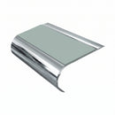 Bullnose Stair Nosing 70mm Aluminium Single Channel PVC, sage green insert, Mirrorflect Silver finish