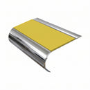 Single Channel Bullnose Stair Nosing 70mm Tread 2.75m, yellow insert, Mirrorflect Silver finish
