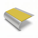 Single Channel Bullnose Stair Nosing 70mm Tread 2.75m, yellow insert, Satin Silver finish