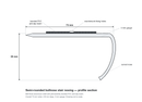 Profile section drawing of the semi-rounded bullnose stair nosing: 73mm tread flange, 39mm curved nose, 3mm gauge, bonded PVC insert