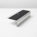 Semi-rounded bullnose aluminium stair nosing with black PVC insert on a plain white background, showing the 73mm flange and 39mm curved nose
