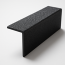 Black GRP anti-slip stair nosing 55x55mm — studio product shot showing L-profile and impregnated grit surface
