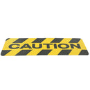 CAUTION anti-slip stair tread 150x610mm — yellow/black with CAUTION text