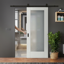 Premium White Internal Sliding Door with Obscure Glass Panel and Black Top Mounted Track for Contemporary Homes