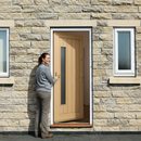 Premium Unfinished Oak Obscure Double Offset Glass Door - High-Performance Solid Core Design Ready for Custom Finish