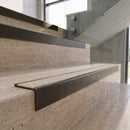 Antique Bronze carborundum insert stair nosing with chalk CarbiGrip insert fitted to travertine steps