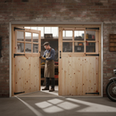 Premium Solid Redwood Unfinished Garage Door Set with 6 Light Obscure Glass Panels and Traditional Ledged & Braced Design