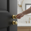 Premium Satin Brass Mortice Bathroom Door Knob Set with Mushroom Design, Complete with Ball Bearing Hinges and Privacy Lock