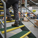 Premium Heavy Duty Moulded Mesh Stair Treads - Non-Slip GRP with Green Yellow Nosing for Enhanced Safety