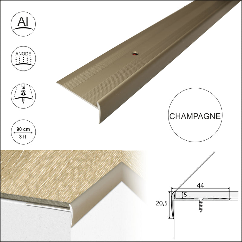 Anodised Aluminium LVT Stair Nosing Edge Profile For 5mm Flooring