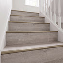 Champagne anodised LVT stair nosing 42x28mm fitted on grey oak vinyl stairs