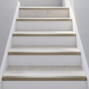 Champagne anodised push-in LVT stair nosing 28x14.5mm fitted on whitewashed oak vinyl stair treads