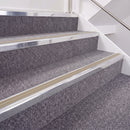 Bright Polished double insert chevron stair nosing, 40mm riser with Beige inserts, fitted on carpeted stairs
