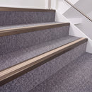 Dark Bronze double insert chevron stair nosing, 40mm riser with Sahara inserts, fitted on carpeted stairs