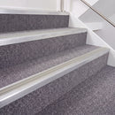 Mill Finish double insert chevron stair nosing, 40mm riser with Oyster inserts, fitted on carpeted stairs