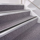 Mill Finish double insert chevron stair nosing, 40mm riser with Premium Black inserts, fitted on carpeted stairs