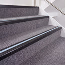 Satin Black double insert chevron stair nosing, 40mm riser with Aura inserts, fitted on carpeted stairs