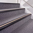 Satin Black double insert chevron stair nosing, 40mm riser with Sahara inserts, fitted on carpeted stairs