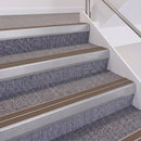 Mill Finish double insert chevron stair nosing, 60mm riser with Brown inserts, fitted on carpeted stairs