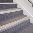 Mill Finish double insert chevron stair nosing, 70mm riser with Sahara inserts, fitted on carpeted stairs