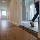 Aluminium ramp transition strip 38x8mm profile showing sleek metal finish for indoor outdoor flooring