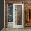 Premium White Internal Primed Cottage Sliding Door with Clear Glass and Black Steel Track for Space Saving Functionality