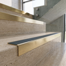 Solid Brass Stair Nosing with Carborundum Insert, Custom Lengths — Ridged PVC Colour: Storm