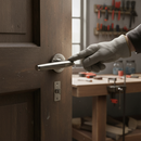 Premium Valiant Lever On Round Rose Handle Set - Two-Tone Satin with Satin Nickel Hinges and Mortice Latch