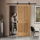 Premium Unfinished Traditional Victorian 4 Panel Sliding Door with Black Steel Track for Timeless Elegance and Space Efficiency