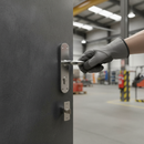 Premium Satin Chrome Fire Door Handle Set with Lever on Backplate, Fire-Rated Hinges, and Stainless Steel Latch for Enhanced Safety