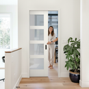Premium White Primed Internal Shaker 4 Light Obscure Glass Pocket Door Set for Space Optimization and Privacy