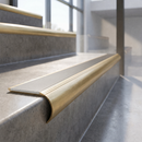 Solid Brass Stair Nosing with Anti-Slip Carborundum Infill, Raked Back Profile — Ridged PVC Colour: Snow