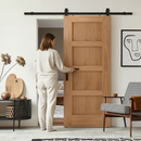 Premium Unfinished Oak Internal Shaker 4 Panel Sliding Door with Black Steel Track for Classic Elegance