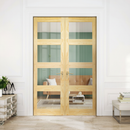 Premium Unfinished Clear Pine Shaker Style Pair Door with 4 Light Clear Glass Panels for Elegant Home Decor