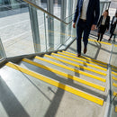 Anti-slip GRP stair nosing strip, 1m length x 55mm dimensions, gray textured surface for indoor outdoor use